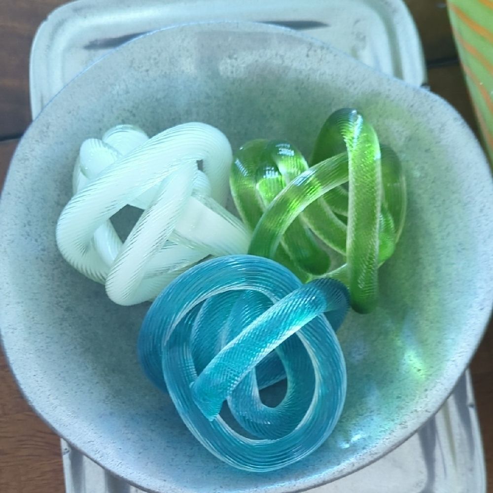 Green, Blue, and White Knot Glass Art